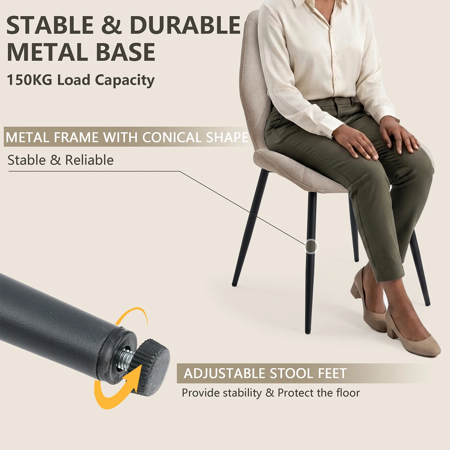 GrandCA HOME Set mit 2/4/6 modernen Esszimmerstühlen, gepolstert, mit Leinenstoff bezogen, minimalistische Bürostühle für Küche und Esszimmer – Detail 5