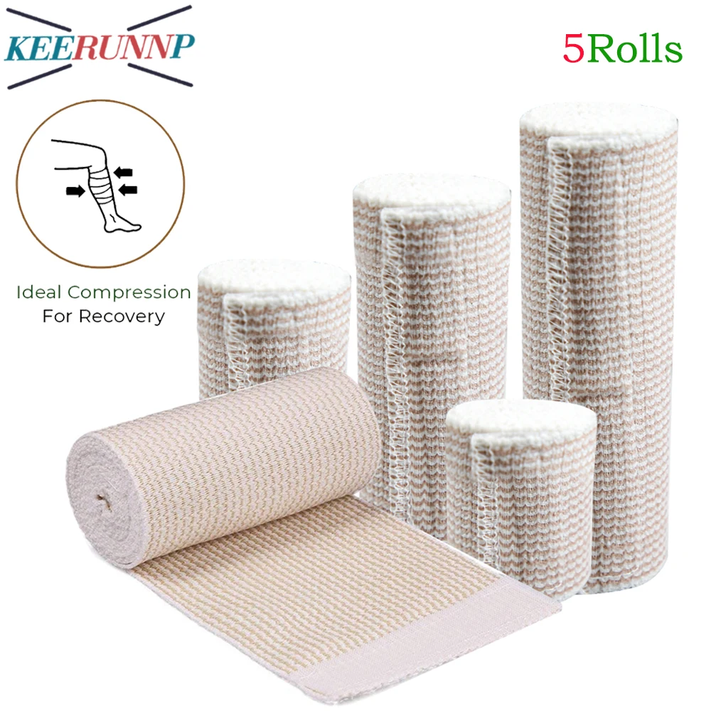 5Rolls Premium Elastic Bandages Wraps – Strong Compression Bandages Wrap with Self-Closure for Sports,Sprains,Wrist,Ankle & Foot