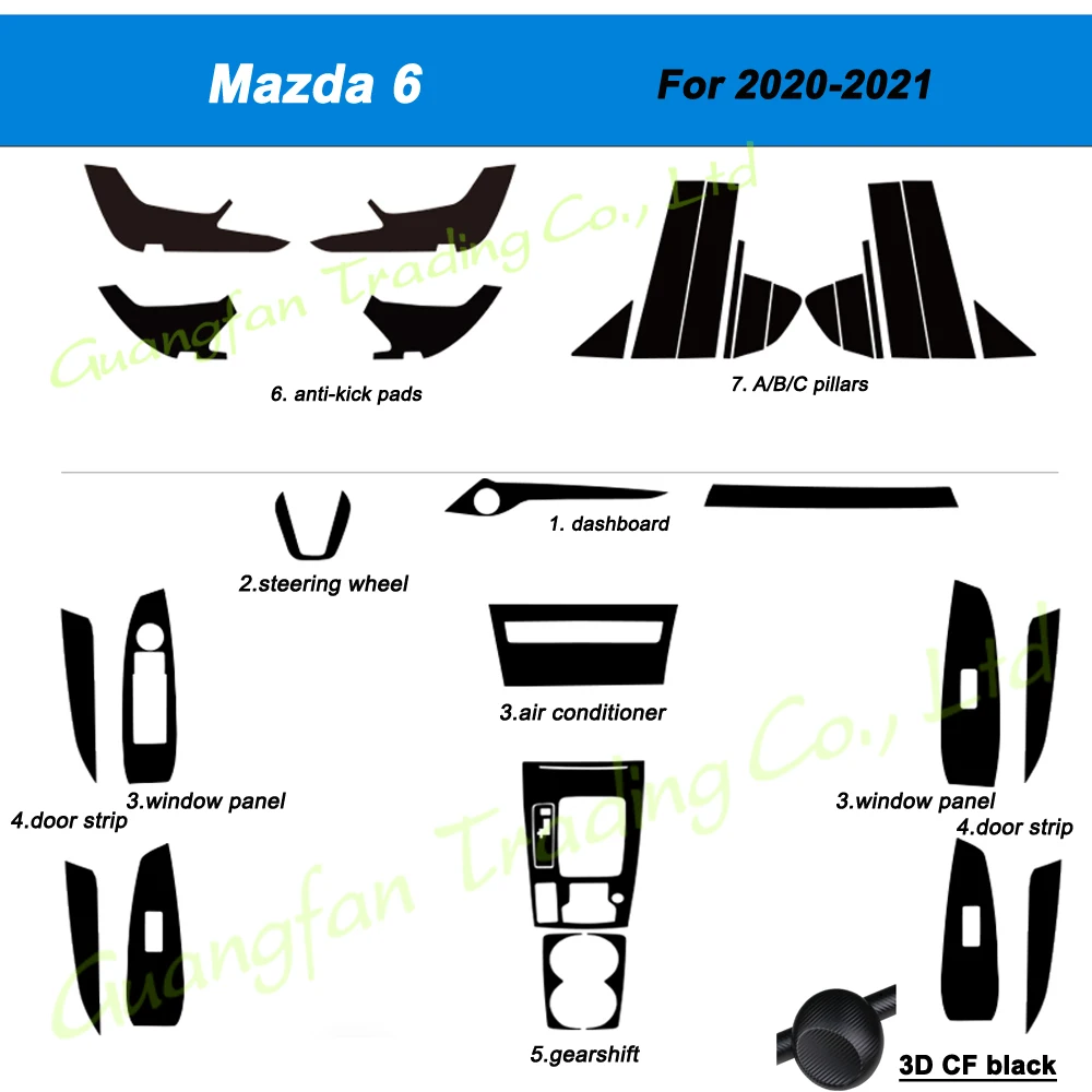 Car-Styling 3D/5D Carbon Fiber Car Interior Center Console Color Change Molding Sticker Decals For Mazda 6 2020-2021