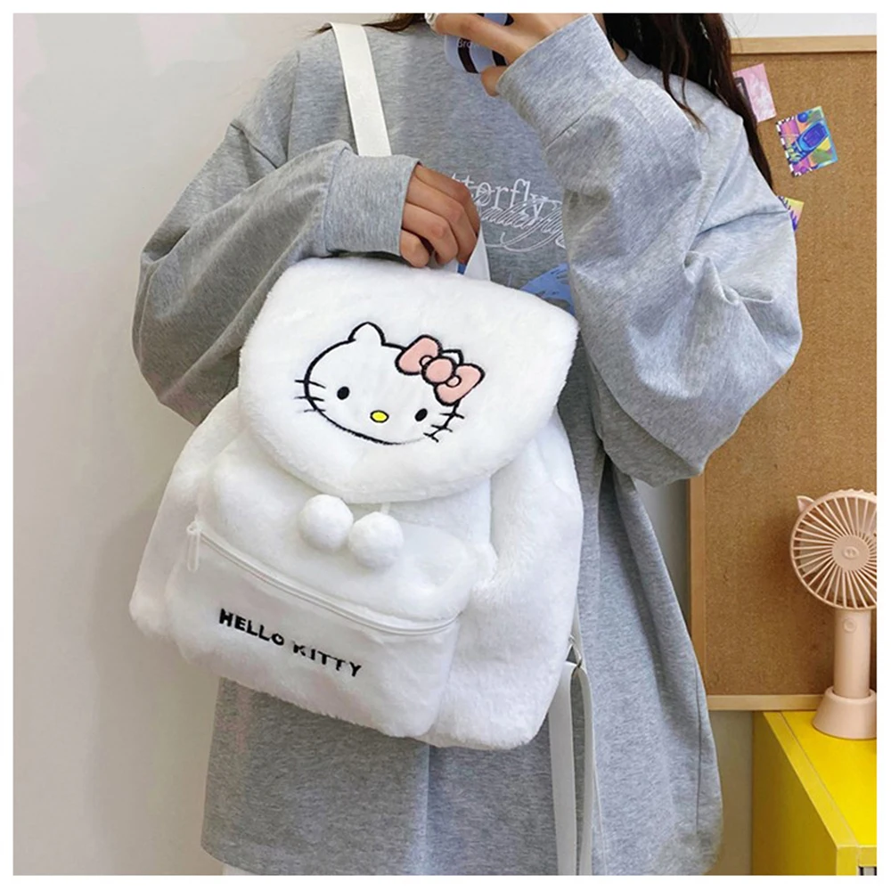 Sanrio Kuromi Melody Cartoon Cute Puppy Plush Flip Backpack Women\'s Casual Large Capacity Cute kawaii Cartoon School Bag Mochila