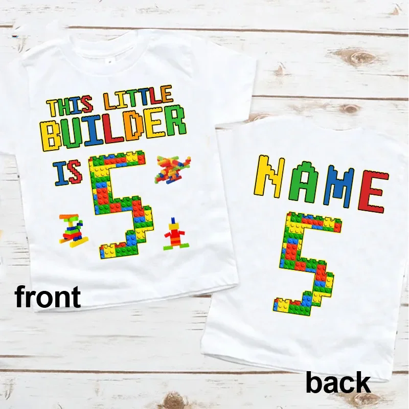 Birthday Shirt Boy TShirt Toddler Baby Kids Clothes Building Blocks Bricks Personalized Birthday Shirts Gift White Custom NAME