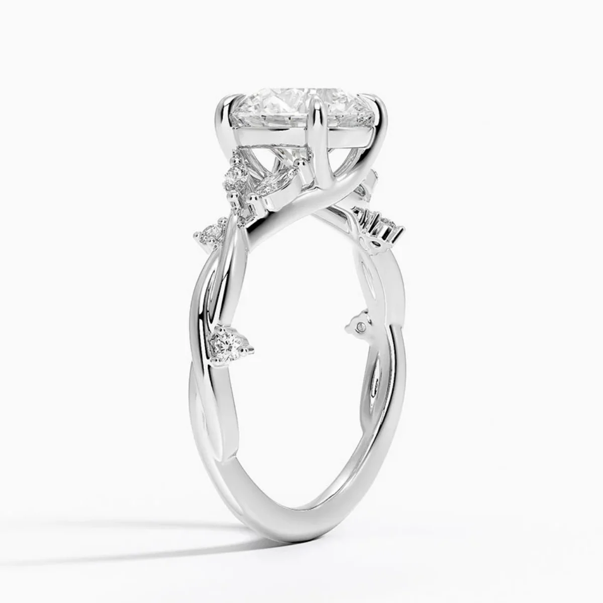 Dae Vonca Sidestone Diamond Ring In 18K White Gold Round Cut Lab Grown Diamond Twisting Band Diamond Ring For Women Gift