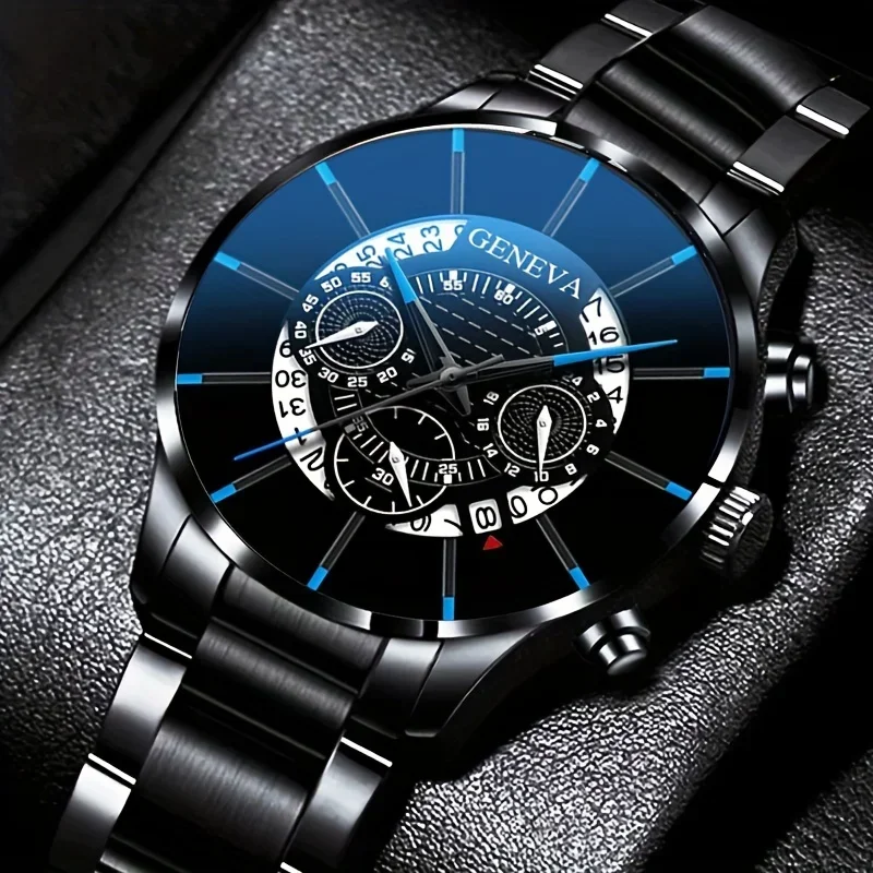 Round Dial Quartz Watch for Men Stainless Steel Strap Calendar Function Business Allo CaseNonWaterproof Ideal Gift for Him