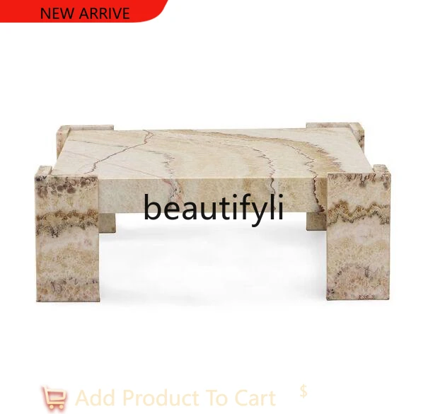 

Natural marble square coffee table yellow travertine tea table G1218