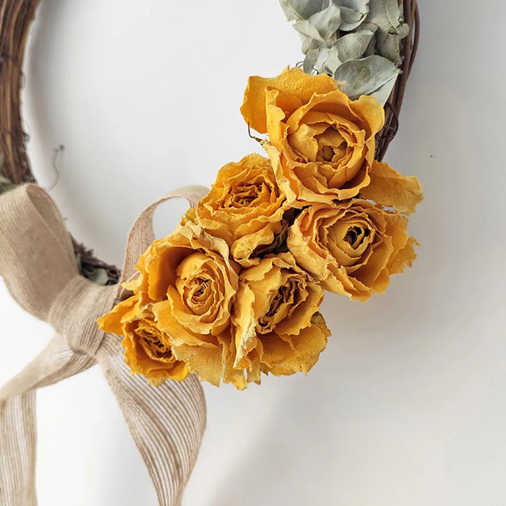 

1Pcs Dry Flower Garland Rattan Dried Yellow Rose Wreath Wedding Birthday Wall Hanging Festival Decoration