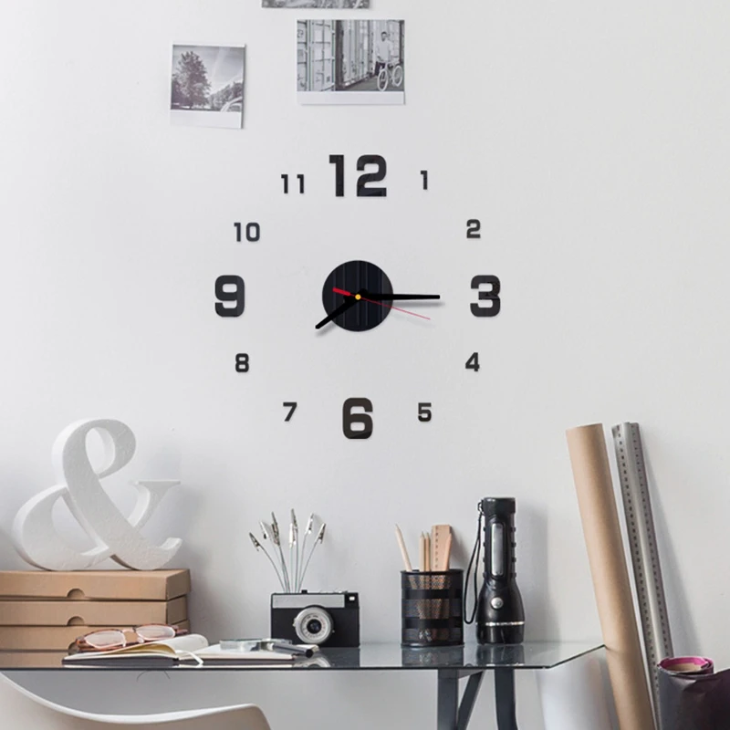 3D Wall Clock 40cm/16\'\' Frameless DIY Sticker Clock for School Hotel Wall Decoration Home Office Living Room Bedroom Decor