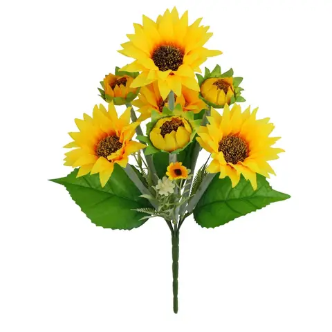 Sunflower Bouquet Yellow Artificial Flower Decoration Simulation Plants For Home Room Wedding Hotel Party Table Decor