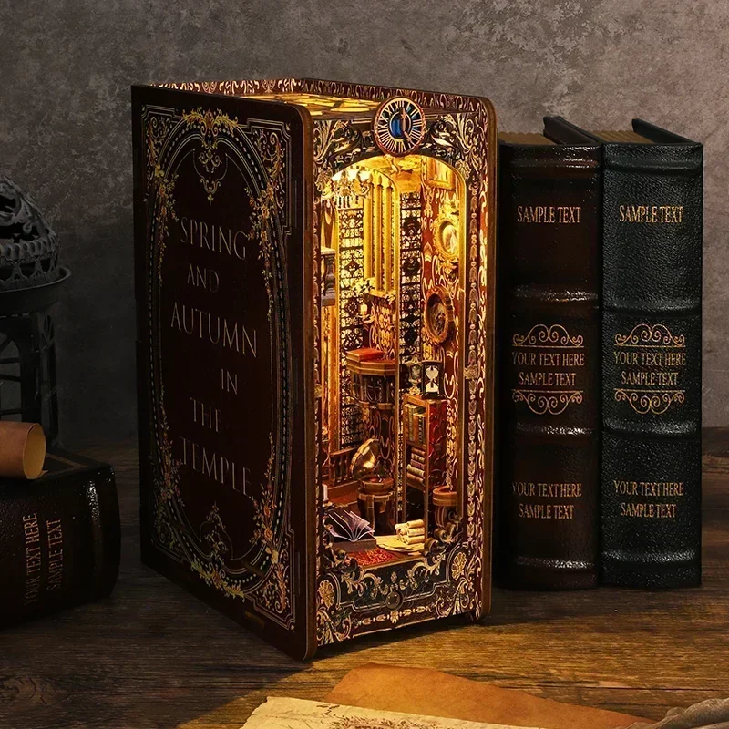 DIY Wooden Book Nook Shelf Insert Kits Miniature Saint Church Bookends Doll Houses Bookshelf Handmade Crafts Gifts Home Decor