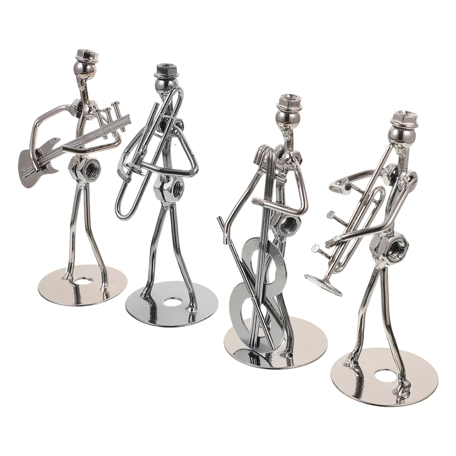 4 Pcs Human Wind Instrument Ornaments Iron Musician Guitar Boss Bandsman Adornment Musical Figure Model Decorative Statue