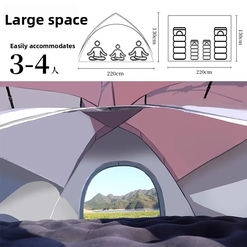 

Outdoor Camping Pink Park Tent Family Camping Picnic Children's Automatic Quick Open Portable Rainproof True Double Layer