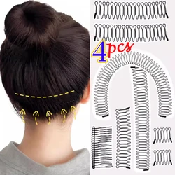 4Pcs Invisible Broken Hair Hairpin Adult Tiara Tools Curve Needle Bangs Black Fixed Insert Comb Professional Styling Accessories