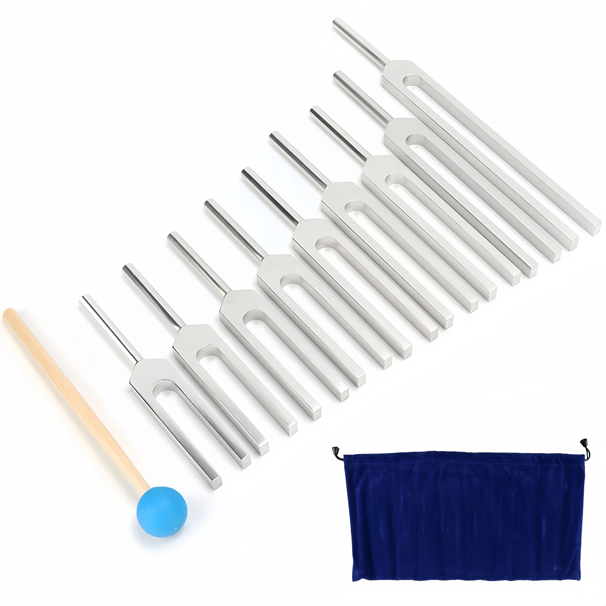 Miwayer Professional Medical Tuning Forks Set 9 Pcs Silver Aluminum Alloy for Sound Testing Instrument Tuner Healing Therapy