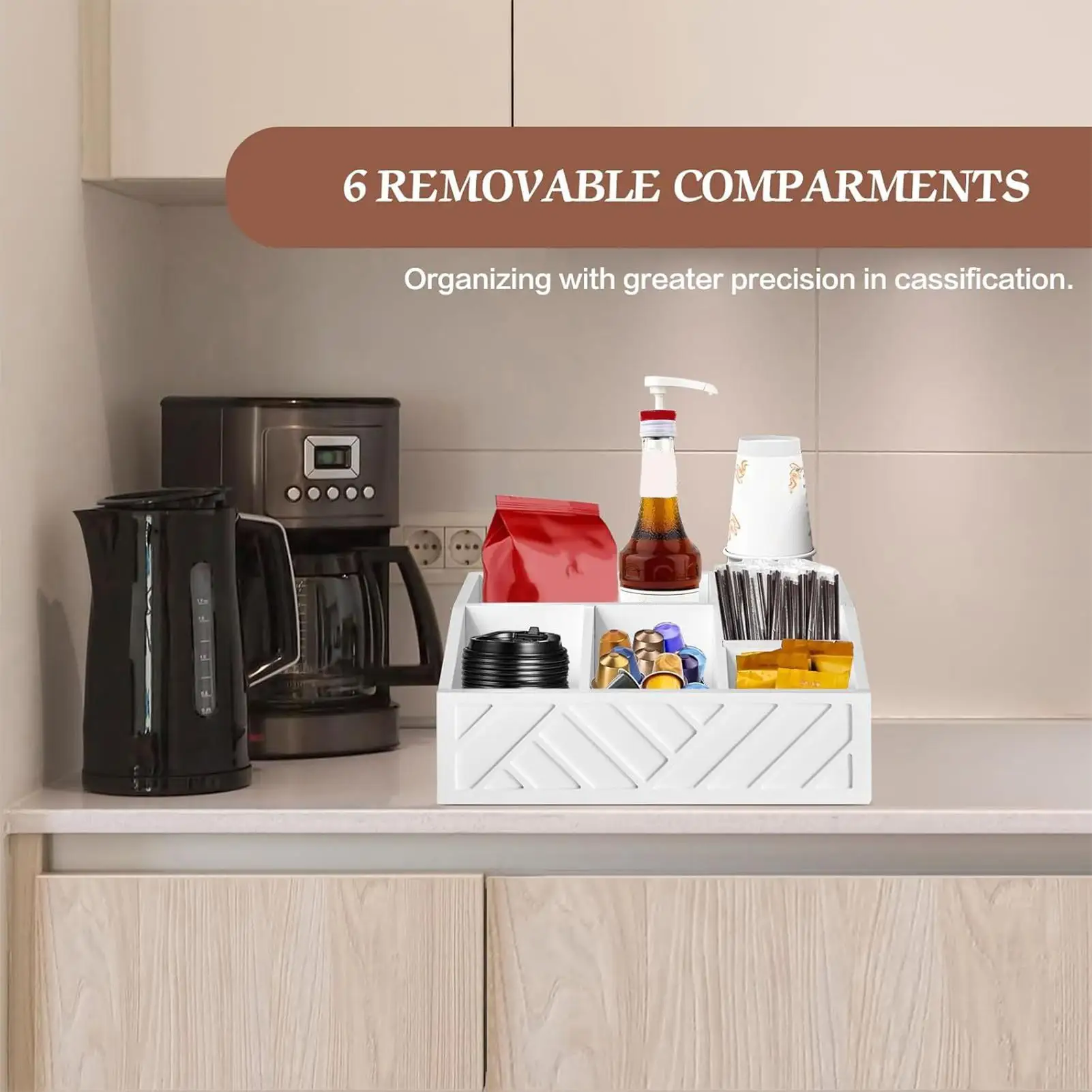 

Coffee Station Organizer Wood Countertop Pods Holder Divided Storage Box Coffee Bar Accessories For Restaurant Dormitory