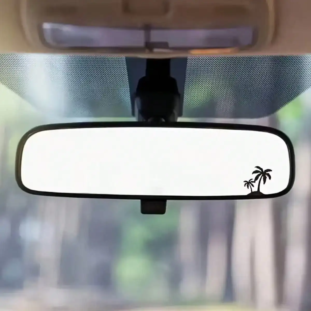 Black Palm Tree Island Rearview Mirror Sticker, Tropical Beach Decal