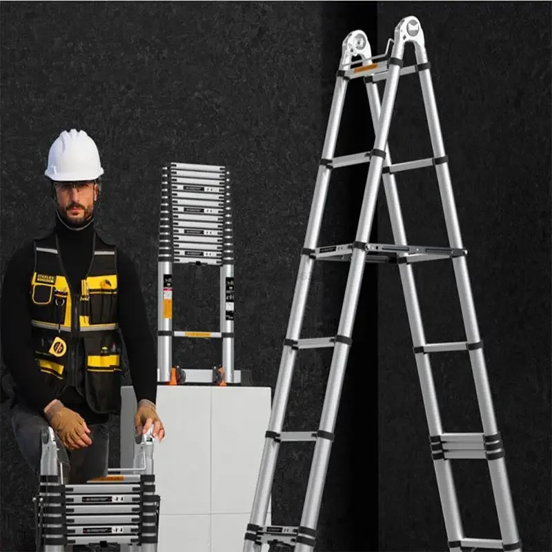 

Elevating telescopic herringbone thickened aluminum alloy engineering ladder, household folding portable
