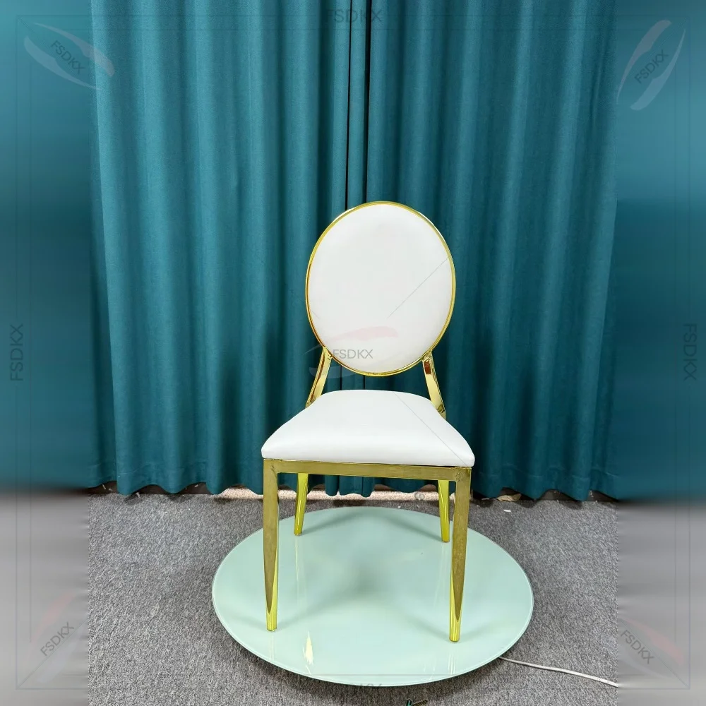 Classic Style Round Back Design High Quality Iron Plating Dining Chair Gold Luxury Wedding Event Chairs