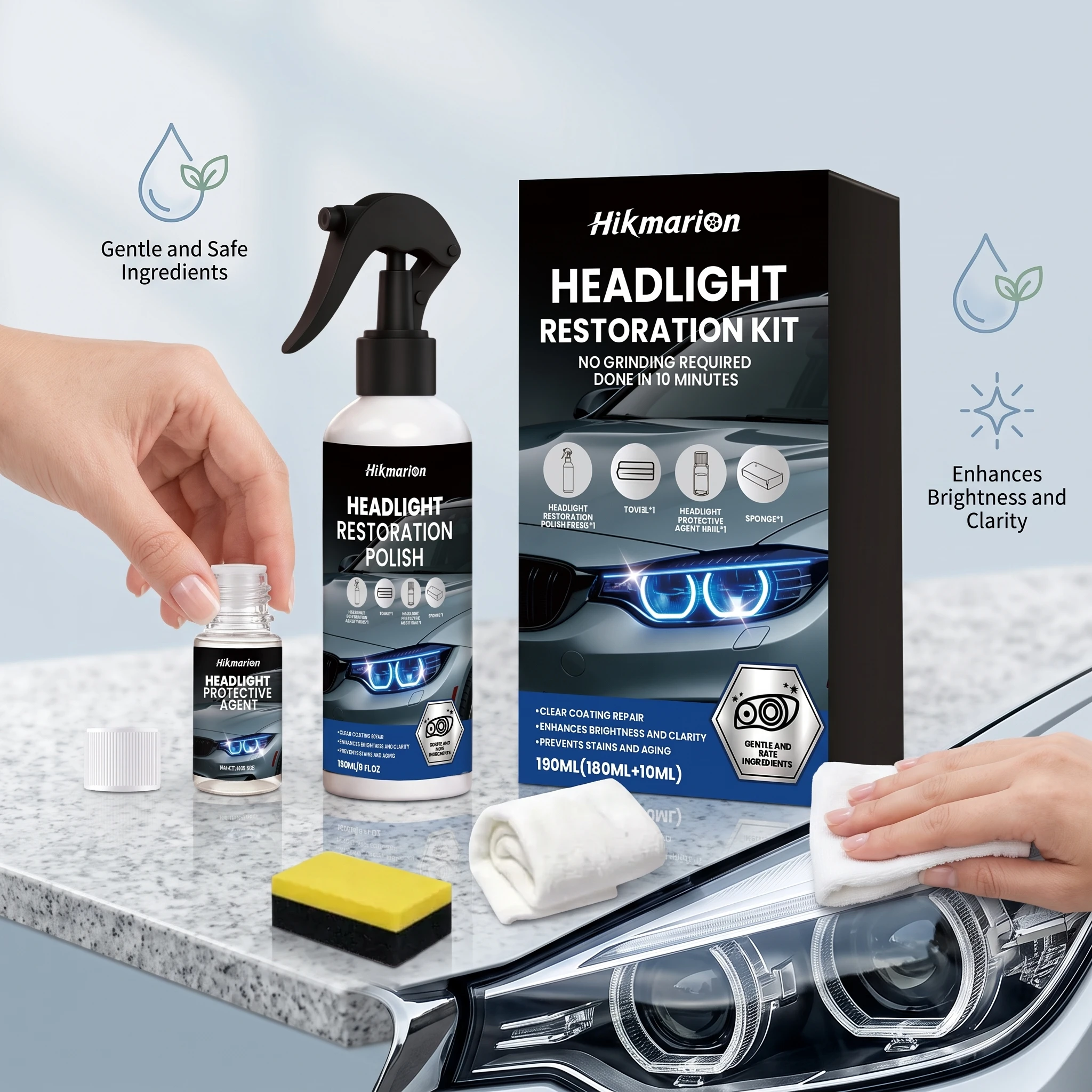 Car Headlights Restoration Kit Anti Oxidation Remove Yellowing Restore Clarity Repair Fog Scratch Headlight Polishing Fluid Tool