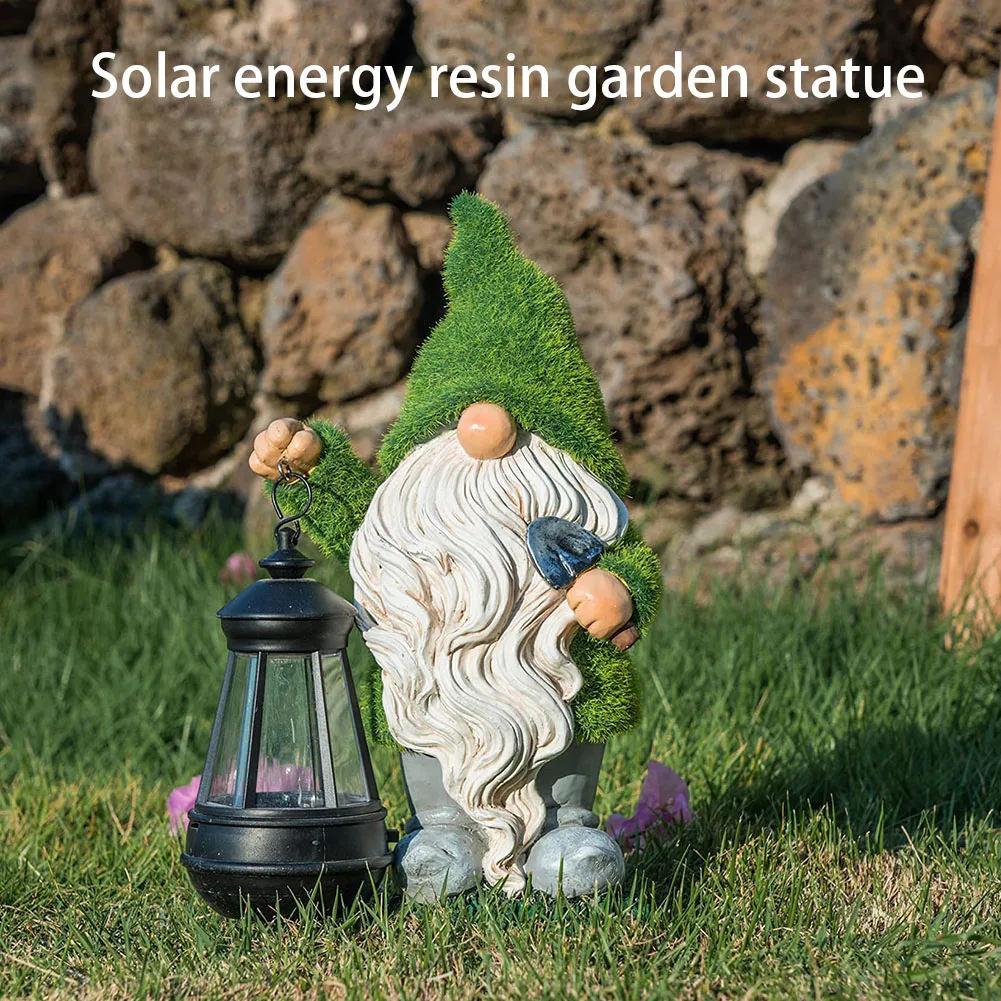 

Flocked Gnome Statue with Solar Light Decorative Moss Gnome Figurine Outdoor Gnome Decoration for Patio Lawn Yard Balcony