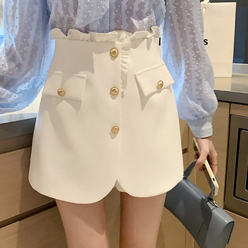 High Waist Elegant Fashion Casual Shorts Solid Color Buttons Femme Straight Temperament Wide Leg Pants Women's Clothing 2023