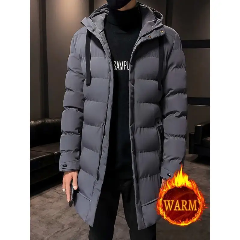 

Men's Hooded Cotton Jacket Wear Resistant Waist Shaping Outdoor Long Style Couple's Fashionable Thin Fillled Spring Season