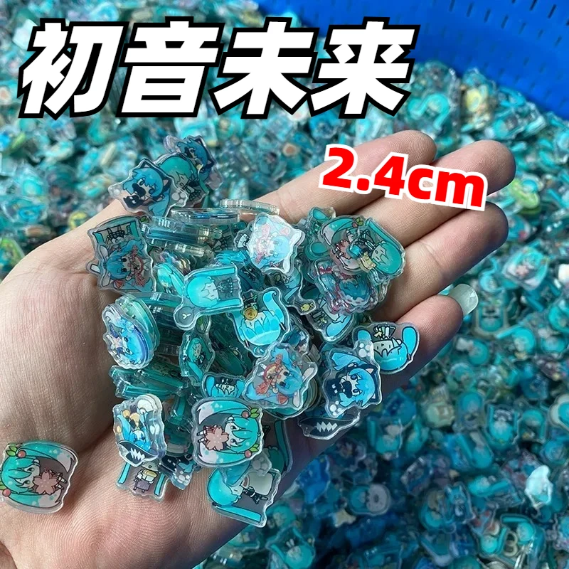 

50/100pcs Anime Hatsune Miku 2.4cm Acrylic Pendant Kawaii Acrylic Patch Handmade Diy Accessories Keychain PP Clip Patch Toys