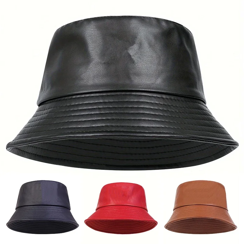 Winter Mode Bucket Hat aus Kunstleder Winddichter Warmer Fischerhut für Männer und Frauen Trendige Panama-Kappe