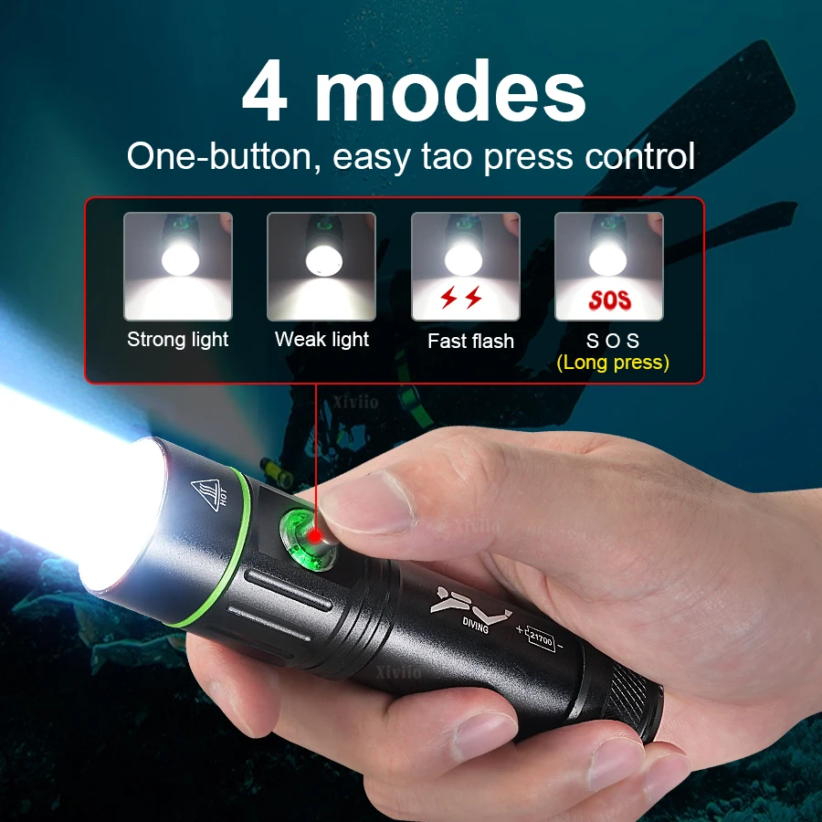 40000LM Professional Diving Flashlight Super Bright LED Dive Light 18650 Powerful 300m Underwater Lighting Torch IPX8 Waterproof
