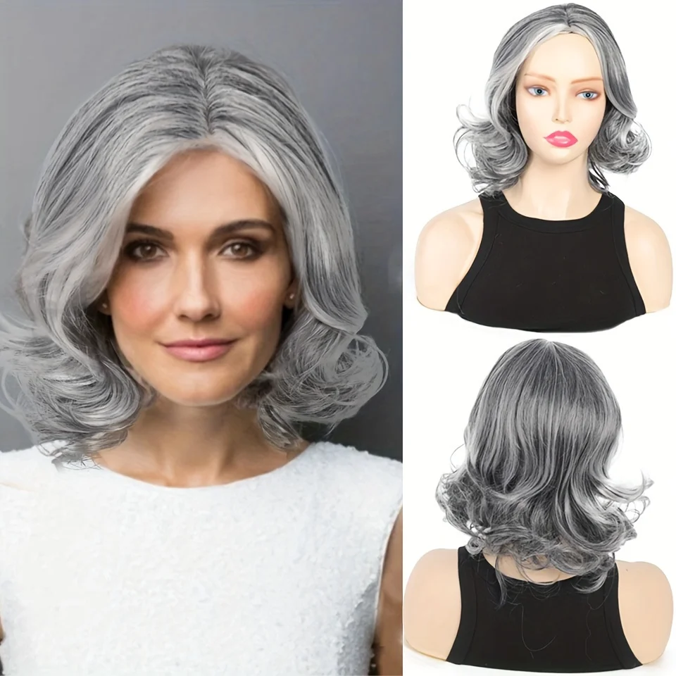 Gray Highlight Layered curly Pixie Cut Wig For Women Bob Wigs Curly Pixie Cut Wig for Lady Women Synthetic Hair Wig