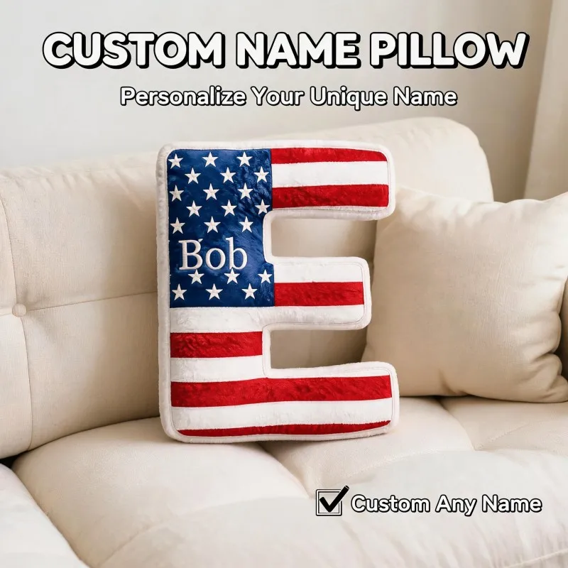 Custom Photo Name E Shape American Patriotic Pillow Independence Day Decorate Cushion for Couch Bed Unique Gifts for Him Her Man
