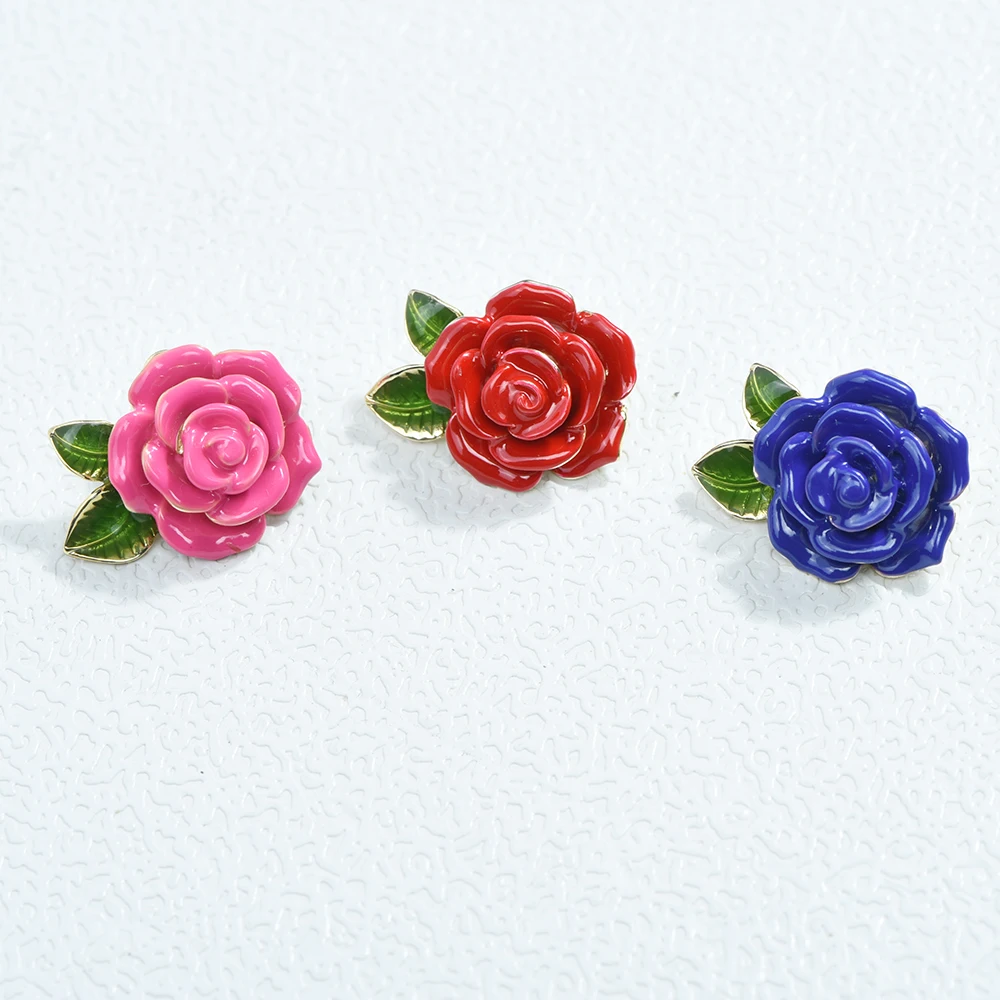 ICEY Luxury Designer Brand Stylish Enamel Rose Flower Brooches For Men Women Metal badge Jewelry Clothes Pin Accessories Party