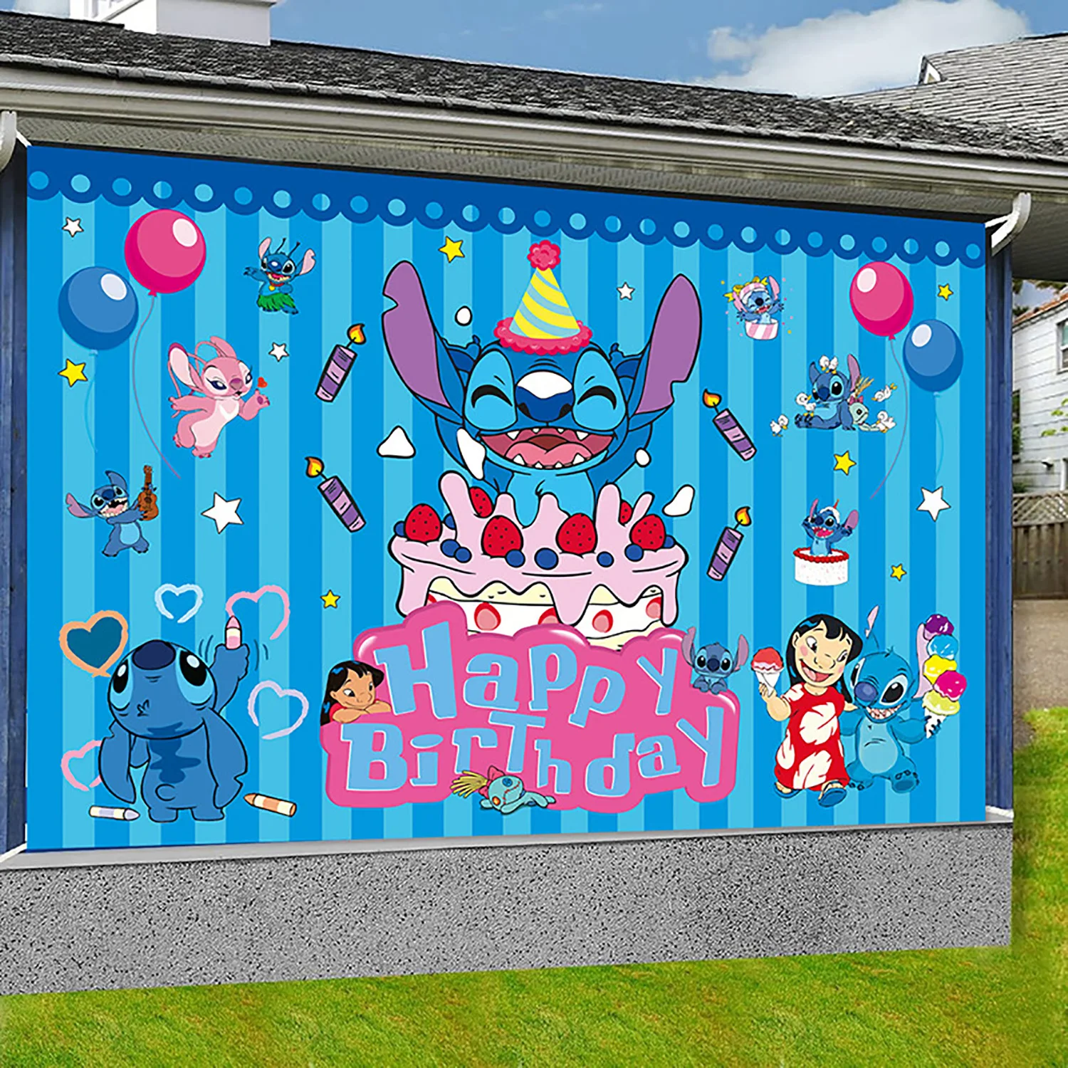 Lilo and Stitch children's birthday photography background cloth studio props decorative outdoor background cloth