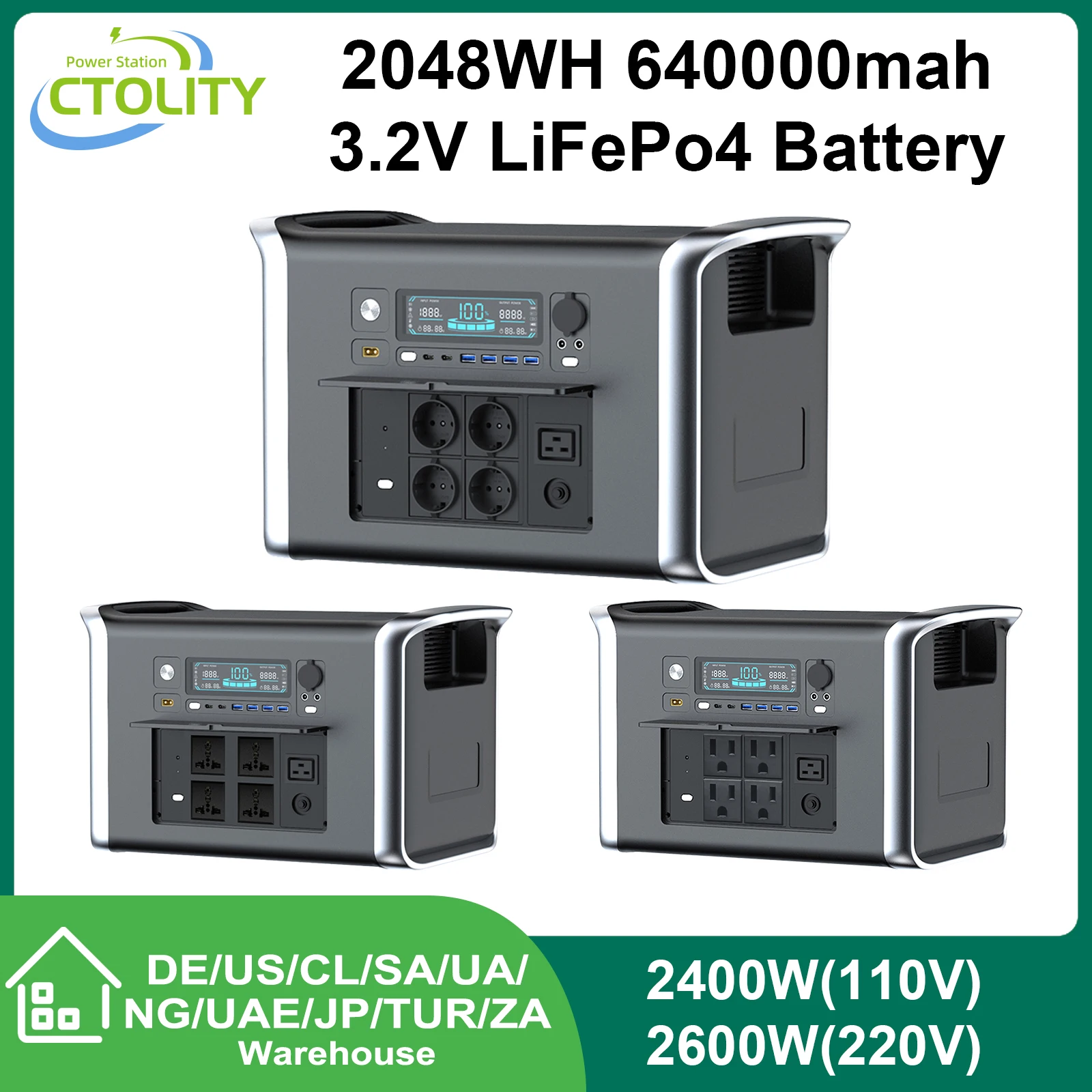 2600W 1800W Portable Battery Generator Power Station Lifepo4 Backup Camping 220v 110V AC socket US/DE//CL/SA/UA/NG/UAE/JP/TUR/ZA