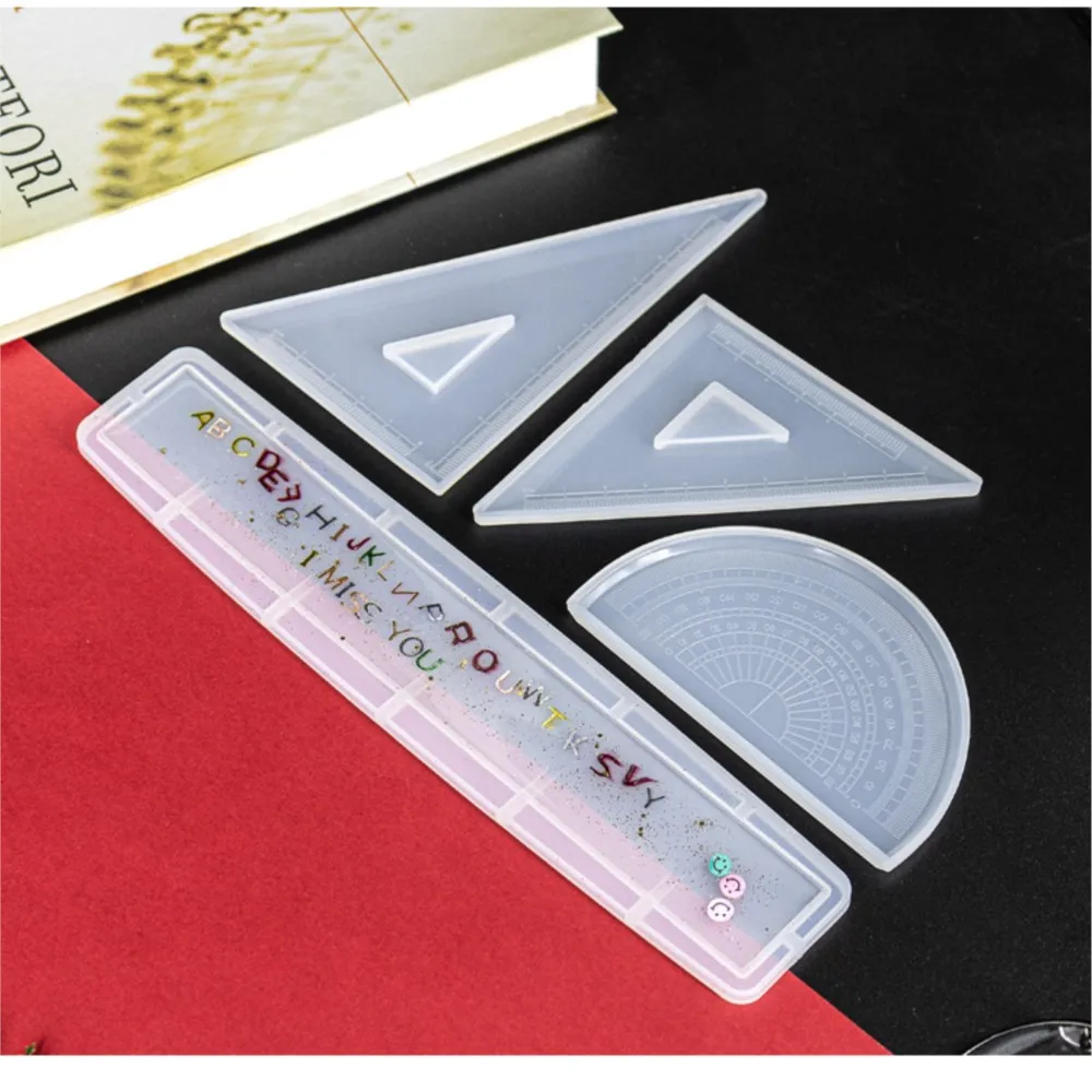 4 Ruler Epoxy Silicone Triangle Right Angle Protractor Geometry Set Casting Molds DIY Crafts Jewelry Making With Scale Math Kit