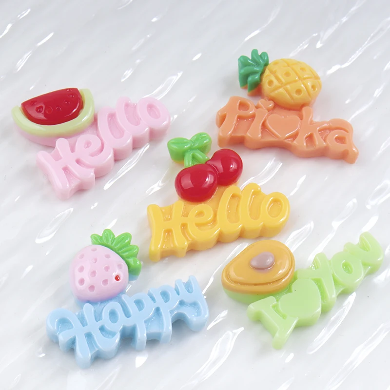 10/100PCS Kawaii Letter Fruit Series Miniature DIY Home Decor Craft Accessories Flat Back Resin Cabochons for Hairpin Scrapbook