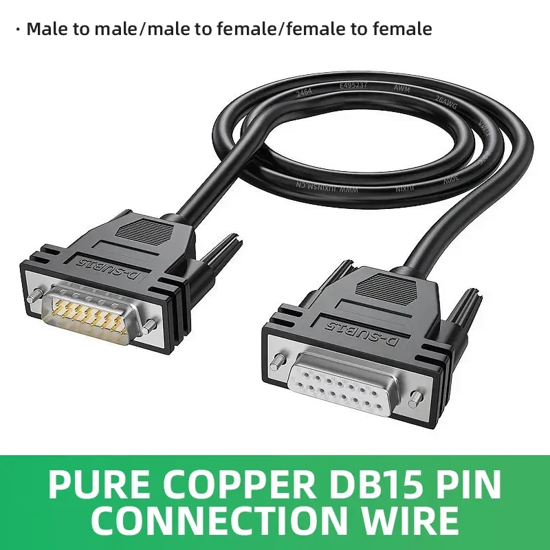 Industrial Grade DB15 Connector Cable Pure Copper Male to Female Parallel 2 Rows 15 Pin Serial Plug Extension Wire 1-20M Custom