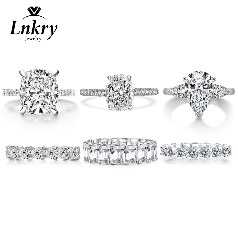

Lnkry 925 Sterling Silver Sparkling 5A Cubic Zircon Rings for Couples Exquisite Simulated Diamond Solitaire Wedding Ring Jewelry