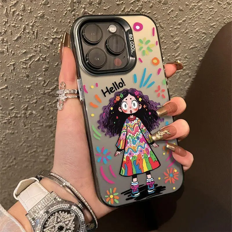 Cute Rainbow Color Girl Case for Samsung Galaxy A55 A35 A54 A53 A34 A14 A15 S24 Ultra S23 S22 S21 Plus S20 Matte IMD Hard Cover