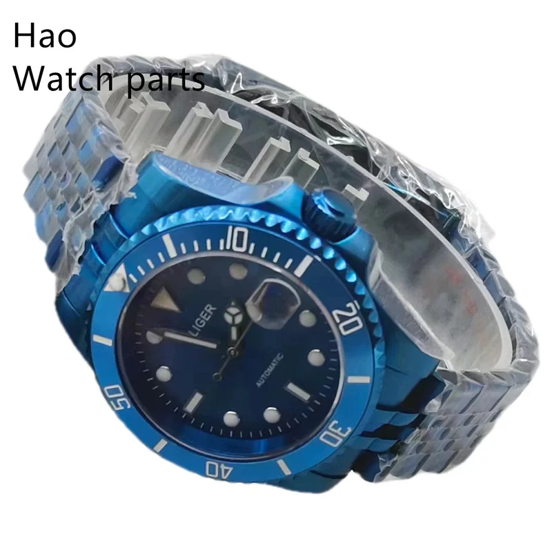 BLIGER 40mm NH35A Movement Watch Sapphire Crystal Automatic Men's Watch Steel Bracelet /Curved Rubber Strap Blue Watch
