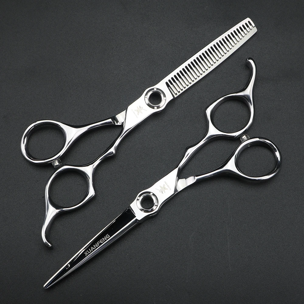 XUANTENG 6-inch Silver Hollow Hair Scissors VG10 Steel Barber Scissors 62HRC Hardness Cutting Scissors and Thinning Scissors