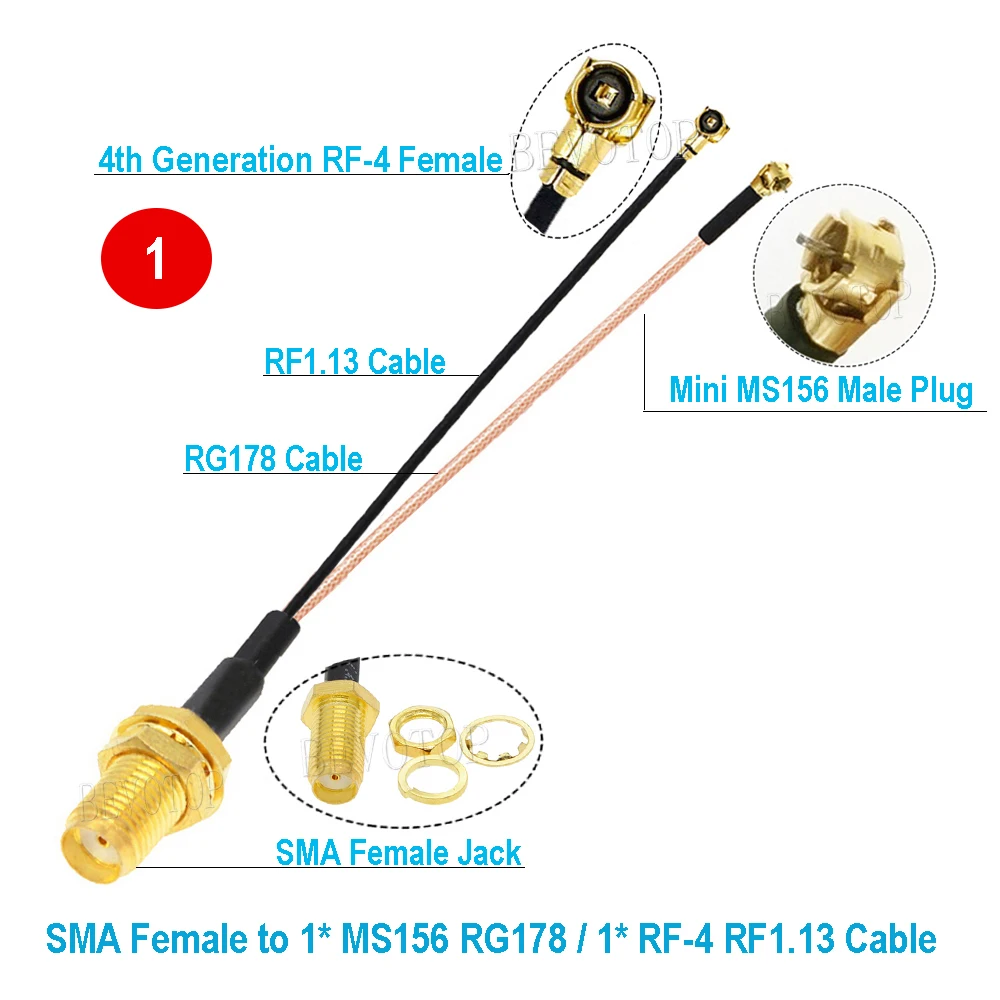 1PCS RP-SMA / SMA Female to 1x Mini MS156 Male +1x RF4 Female RG178 RF1.13 Cable Antenna Extension Jumper Pigtail BEVOTOP