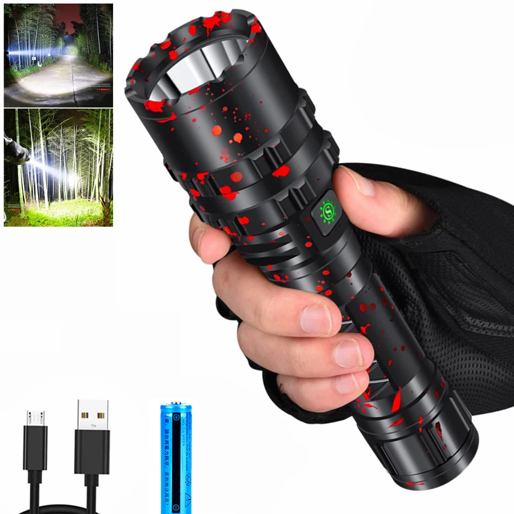 

F2 LED Flashlight High Power USB Rechargeable Flashlight 5 Modes Lantern Self Defense Torch Tactical Lamp 18650 Battery Light