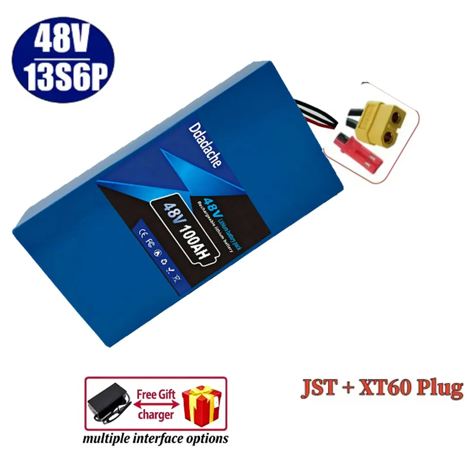 18650 Batterijpakket 13S6P Lithium Batterijpakket 48V 100Ah 2000W Citycoco Scooter Batterijen Ingebouwde 50A BMS Aanpasbare stekker