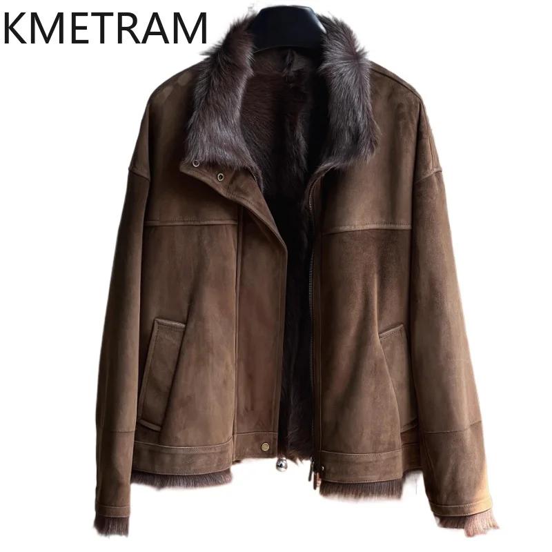 KMETRAM Naturalna Wełna Kożucha Dwustronny Płaszcz z Futra Damski Stójka Krótka Kurtka z Prawdziwego Futra Zimowe Ubrania 2025 шуба женская