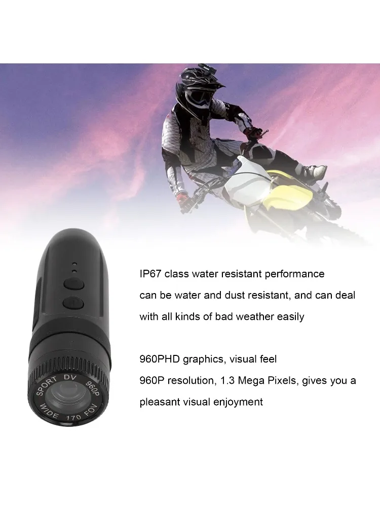 AliExpress NONE Bike Helmet Camera Motorcycle Helmet Camera 170 Deg Wide Angle 7 Hours Recording IP67 960P Bike Video Camera for Outdoor Sports