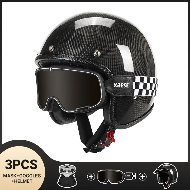 

Super Lightweight Open Face Retro 3K Carbon Fiber Pattern Motorcycle Helmet Biker Pilot M-XXL Trendy Windproof Goggles M-XXL