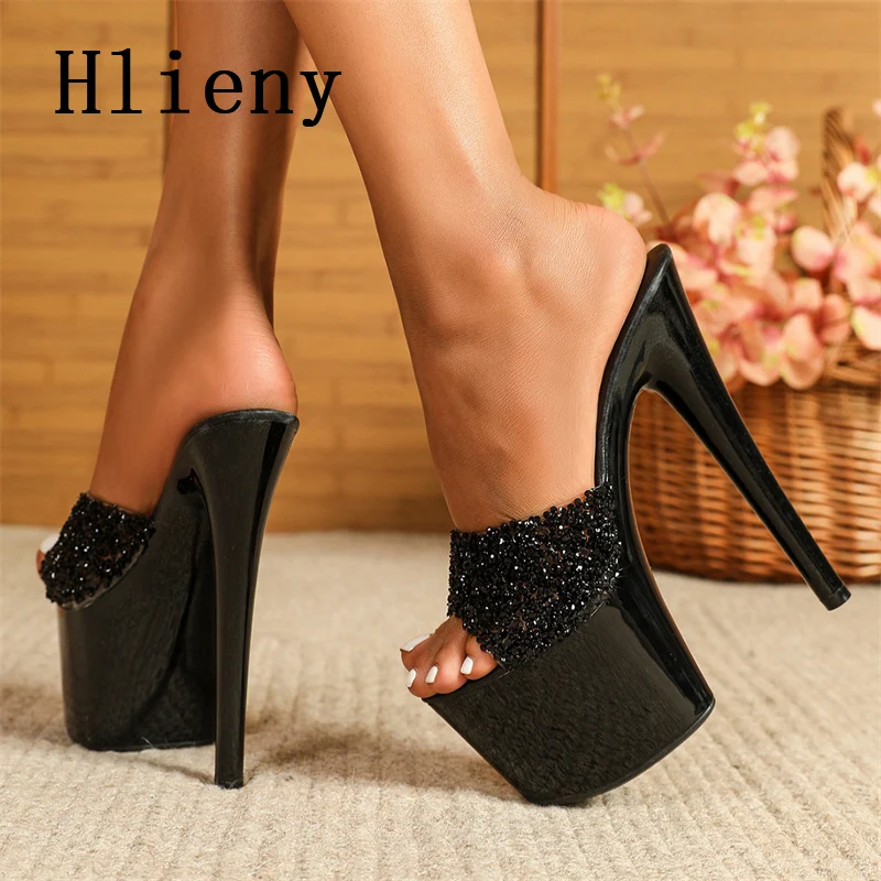 Hlieny Zomer Sexy Bling Lovertjes Fetish Nachtclub Stripper Vrouw Elegant Platform Peep Toe Stiletto Hoge Hakken Schoenen Sandalen