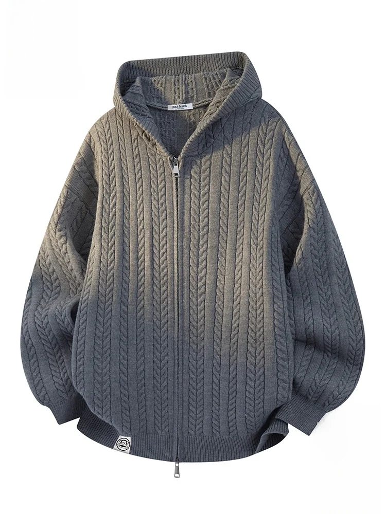 

Мужской повседневный кардиган Paul Frank с капюшоном, осенняя новинка, теплый пушистый свитер с интарсией в виде обезьяны, крупная вязка