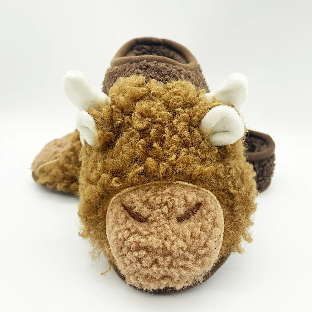 Highland Cow Plush Slippers Cartoon Kawaii Animal Cattle Slipper House Brown Fluffy Shoes Plushie Gift