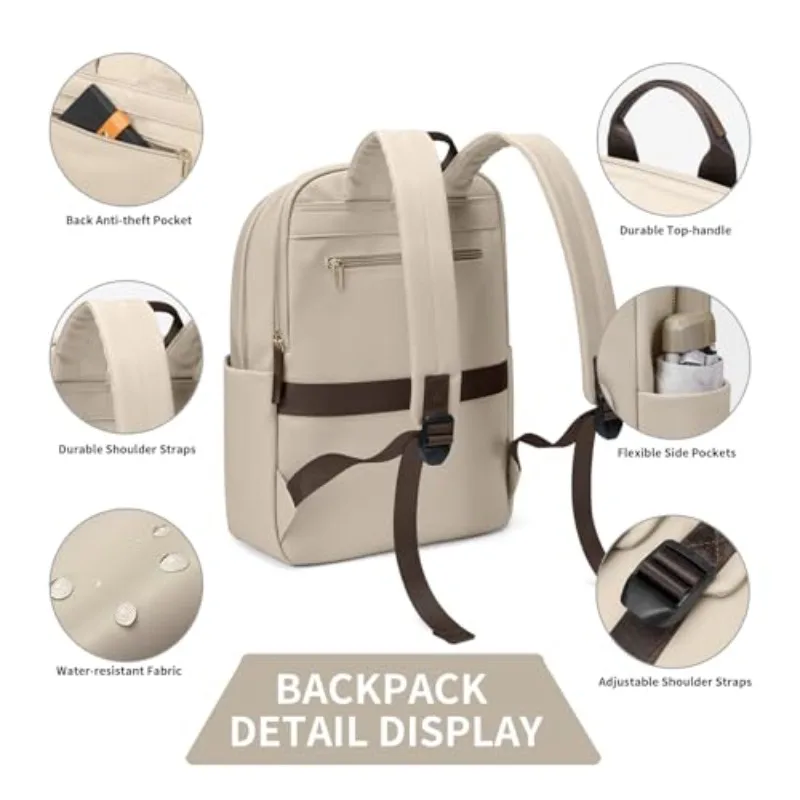 GOLF SUPAGS Women Laptop Backpack Fits 15 Inch Notebook Casual Daypack for Work Travel College Backpack Purse (Apricot)