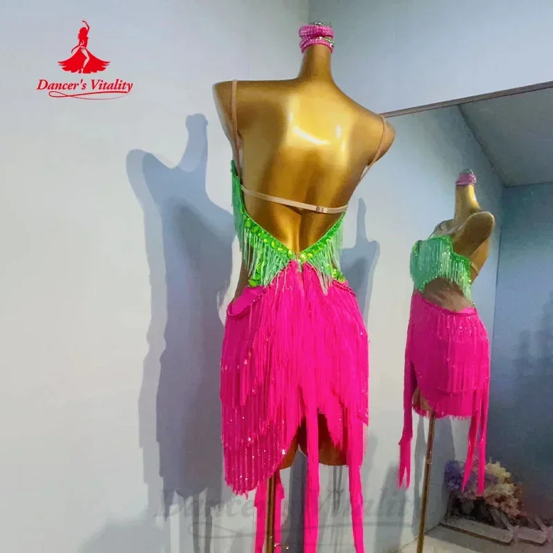 Latin Dancing Sexy Backless Tassel Dress Customized Adult and Children's Tango Cha Cha Samba Professional Performance Costumes